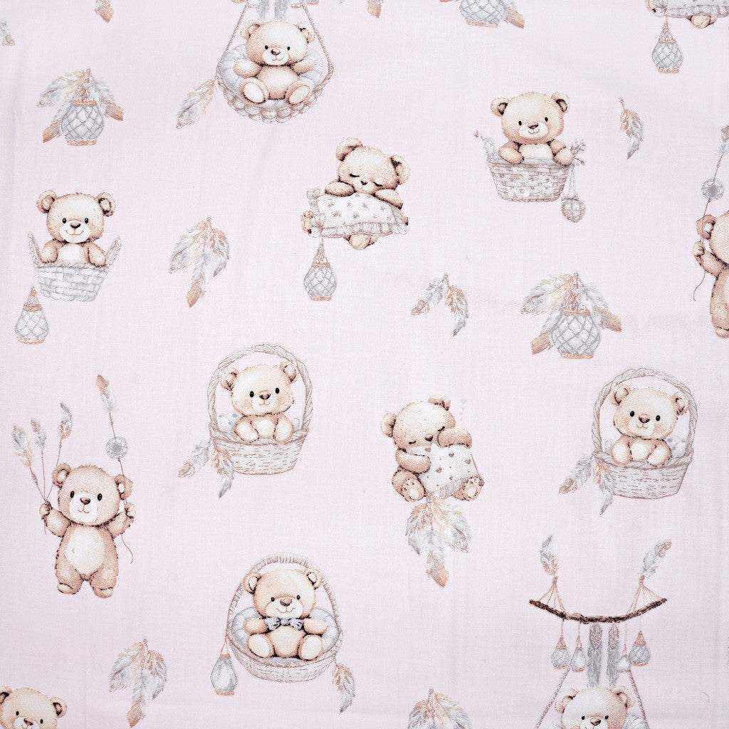 Tissu Coton Teddy Paniers Fond Rose | Laize 1m55