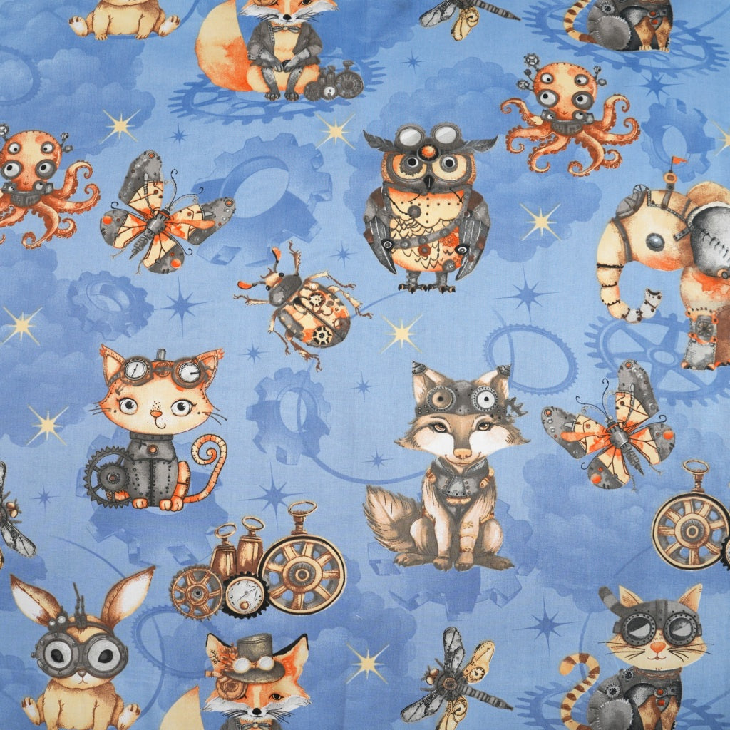 Coton Animaux Cyberpunk Fond Bleu | 1m x 1m60