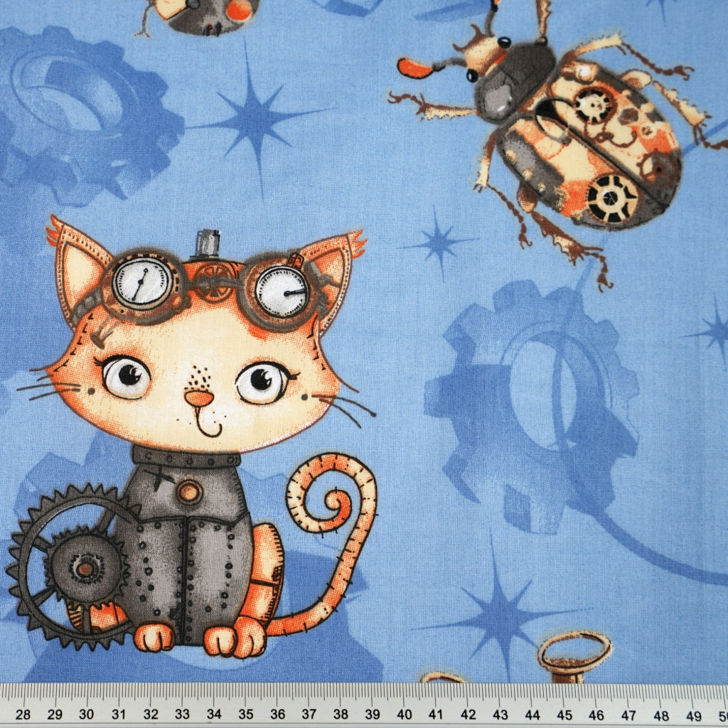 Coton Animaux Cyberpunk Fond Bleu | 1m x 1m60