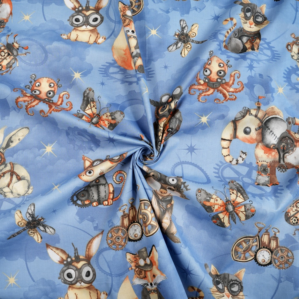 Coton Animaux Cyberpunk Fond Bleu | 1m x 1m60