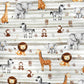 Tissu Coton Animaux Savane Lignes Grises | Laize 1m55