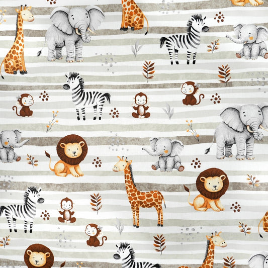 Tissu Coton Animaux Savane Lignes Grises | Laize 1m55