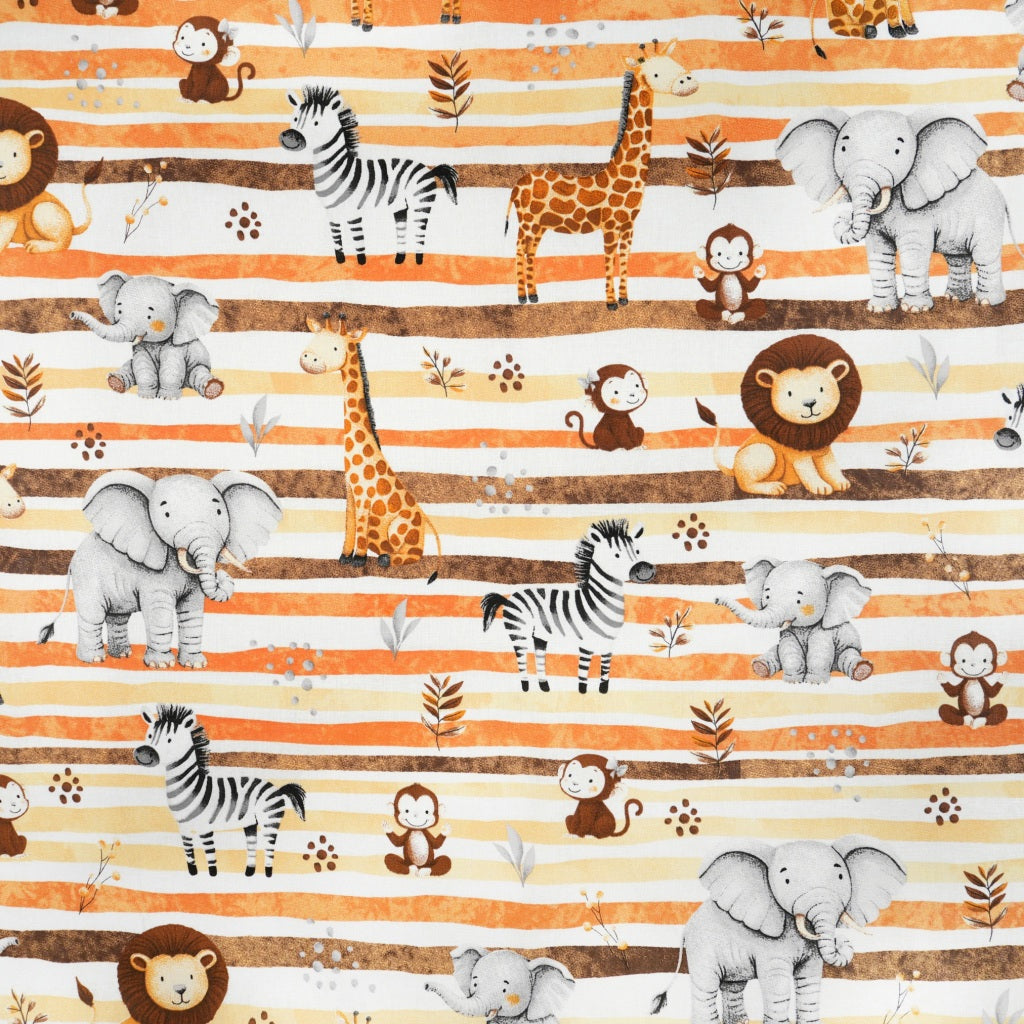Tissu Coton Animaux Savane Lignes Oranges | Laize 1m55