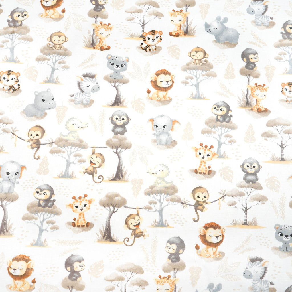 Coton Baby Animaux Africains Fond Blanc | 1m x 1m55