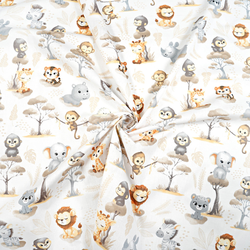 Coton Baby Animaux Africains Fond Blanc | 1m x 1m55
