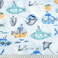 Baleines et sous-marin fond bleu clair | 1m x 1m55