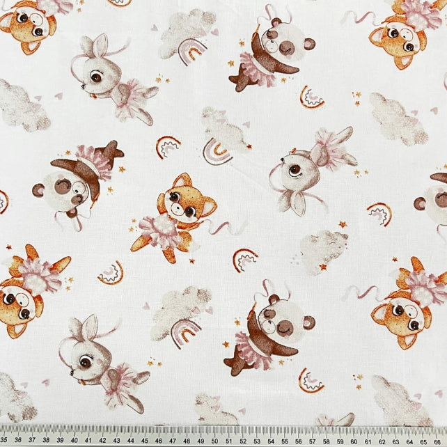 Tissu Coton Animaux Ballerines Fond Blanc | Laize 1m50