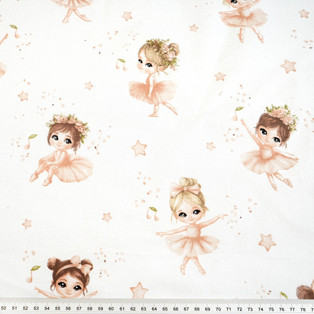 Coton Ballerines Beiges Etoiles Fond Blanc | 1m x 1m60