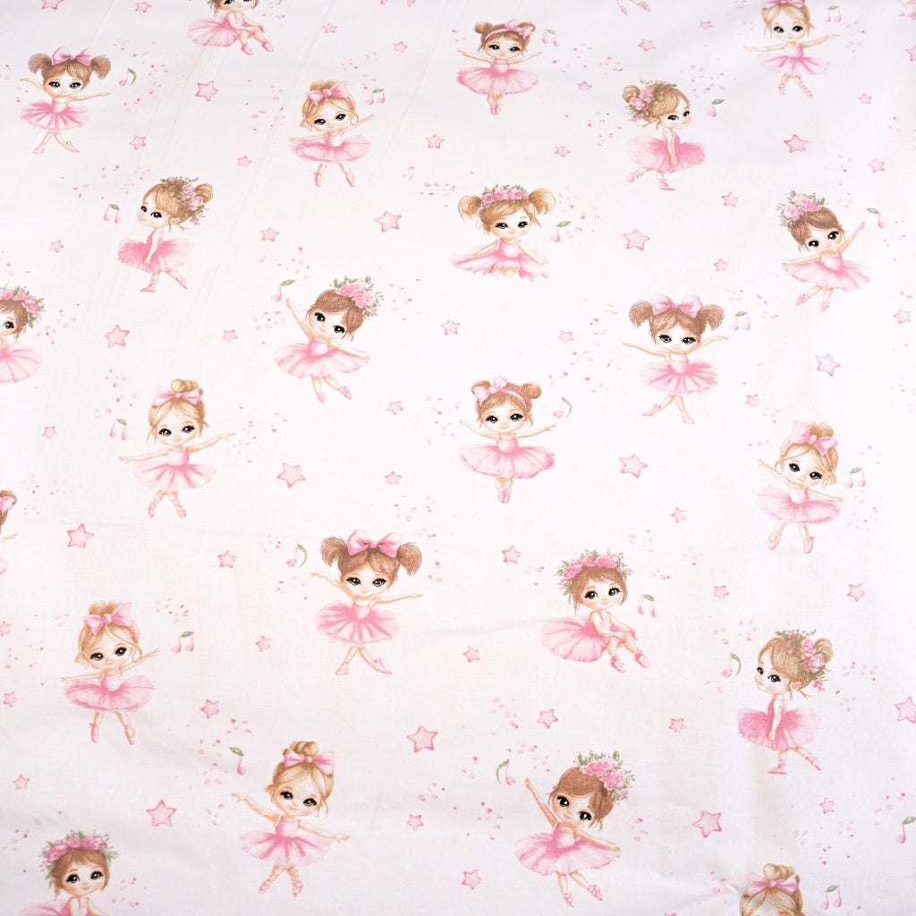 Coton Ballerines Roses Etoiles Fond Rose | 1m x 1m60