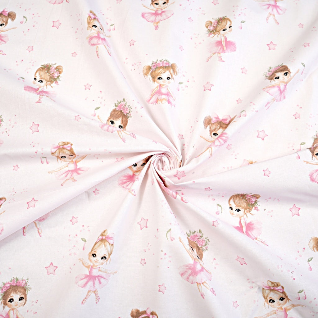 Coton Ballerines Roses Etoiles Fond Rose | 1m x 1m60