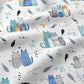 Tissu Coton Chats Turquoise Bleu Fond Blanc | Laize 1m60