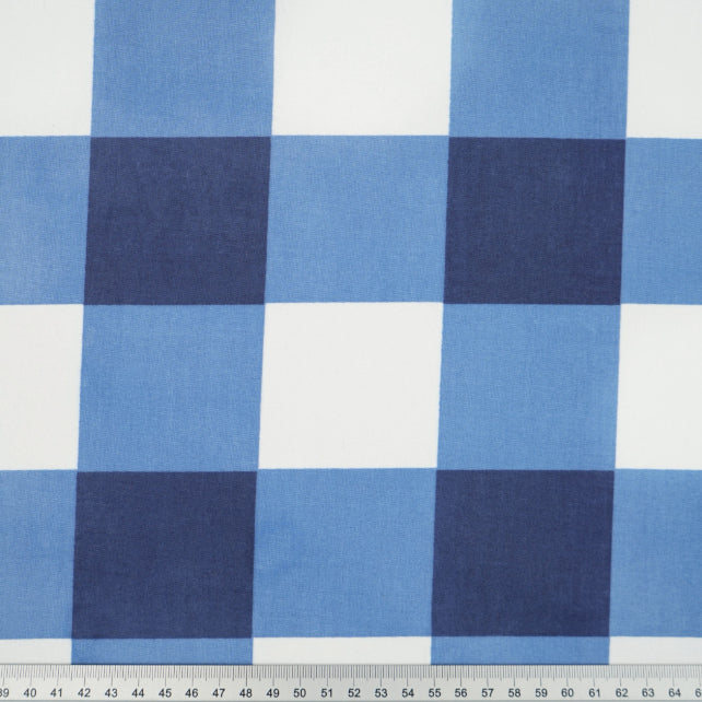 Tissu Coton Géométrique Carrés Buffalo Bleu | Laize 2m20