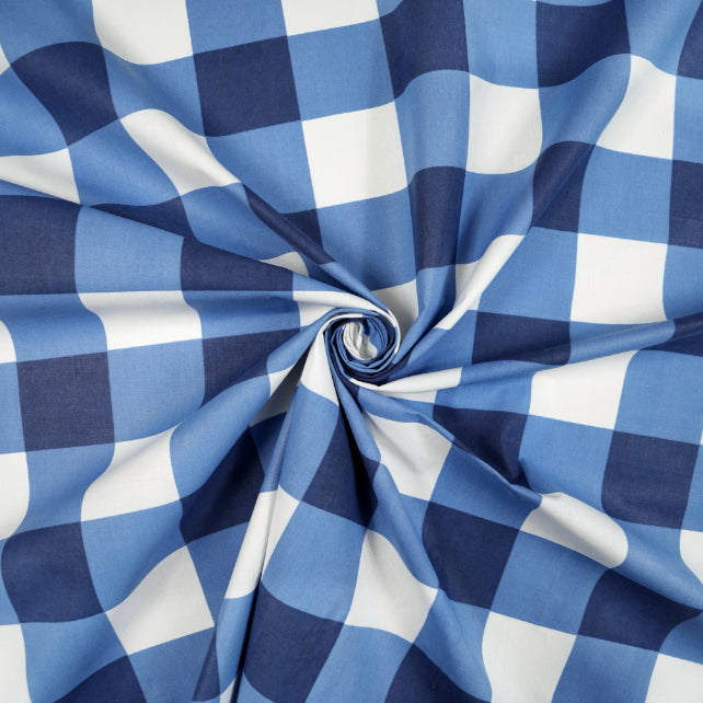 Tissu Coton Géométrique Carrés Buffalo Bleu | Laize 2m20