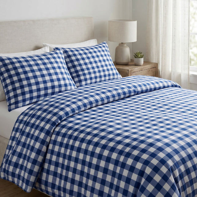 Tissu Coton Géométrique Carrés Buffalo Bleu | Laize 2m20