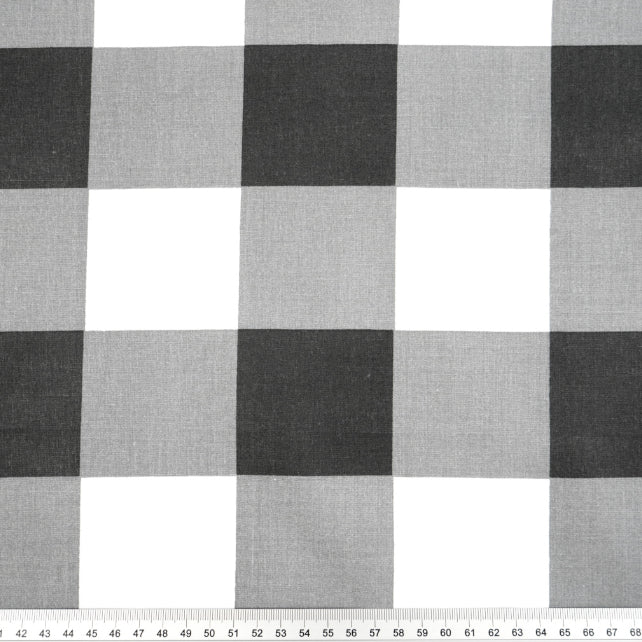 Tissu Coton Géométrique Carrés Buffalo Gris | Laize 2m20