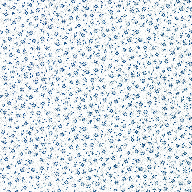 Tissu Coton Mini Patch Fleurs Bleu Navy Fond Blanc | Laize 1m55