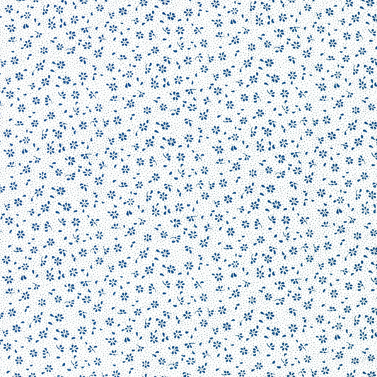 Tissu Coton Mini Patch Fleurs Bleu Navy Fond Blanc | Laize 1m55