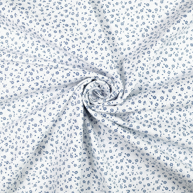 Tissu Coton Mini Patch Fleurs Bleu Navy Fond Blanc | Laize 1m55