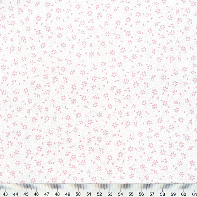 Tissu Coton Mini Patch Fleurs Roses Blush Fond Blanc | Laize 1m55
