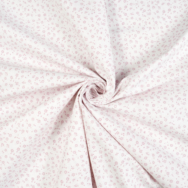 Tissu Coton Mini Patch Fleurs Roses Blush Fond Blanc | Laize 1m55