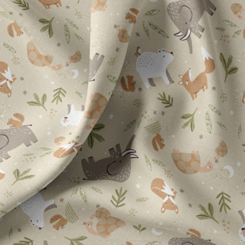 Coton Animaux Cromignon Fond Lin | 1m x 1m50