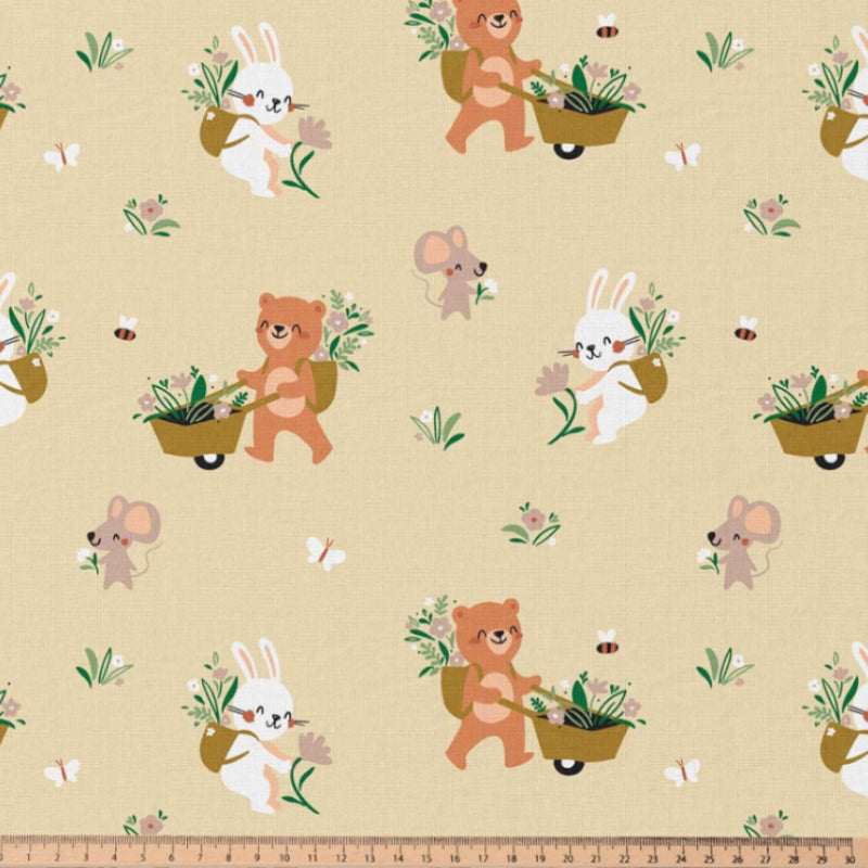 Coton Animaux Fermiers Fond Jaune | 1m x 1m50