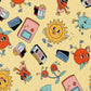 Coton personnages D'Arcade Fond Jaune | 1m x 1m50