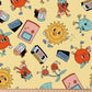 Coton personnages D'Arcade Fond Jaune | 1m x 1m50