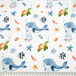 Tissu Coton Baleines Tortue Pieuvre Fond Blanc | Laize 1m55