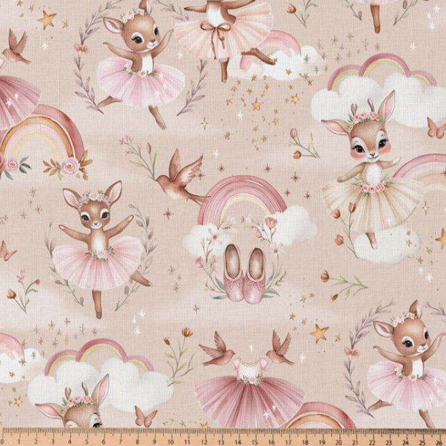 Tissu Coton Numérique Ballety Ballerine Rose Pêche | Laize 1m50