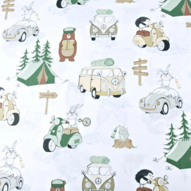 Tissu Coton camping Animaux Fond Blanc | Laize 1m55