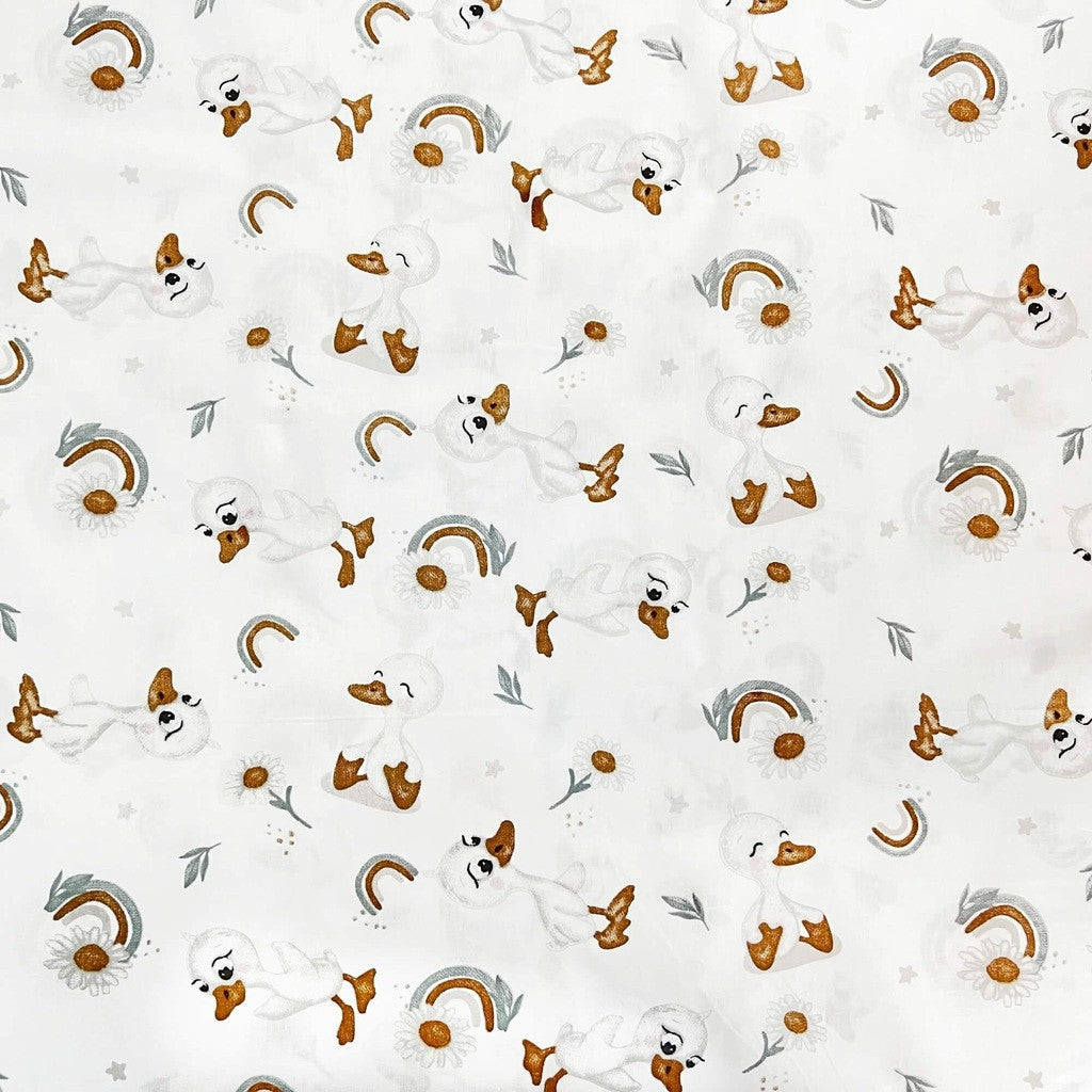 Tissu Coton Canards Camomille Fond Blanc | Laize 1m55