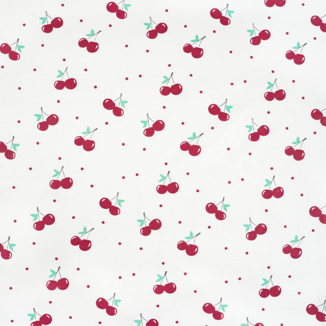 Tissu Coton Grandes Cerises Fond Blanc | Laize 1m60