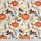 Tissu Coton Citrouilles et Fleurs d'Automne Fond Blanc | Laize 1m55