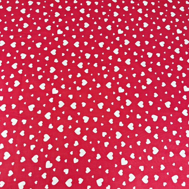 Tissu Coton Petits Cœurs Blancs Fond Rouge Amarante | Laize 1m55