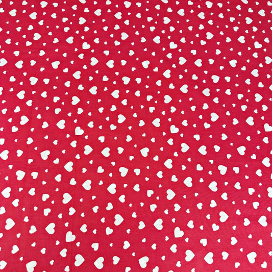 Tissu Coton Petits Cœurs Blancs Fond Rouge Amarante | Laize 1m55