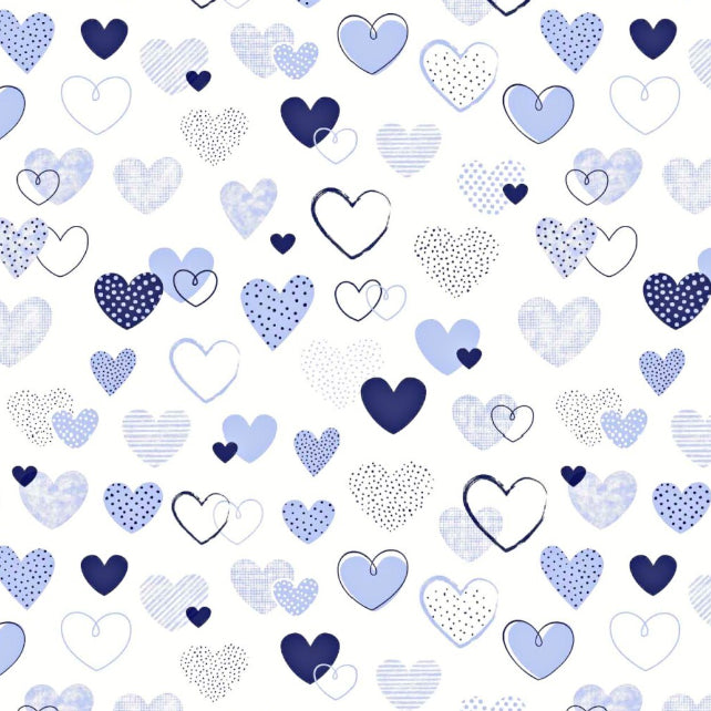 Tissu Coton Cœurs Bleu Navy sur Fond Blanc | Laize 1m50