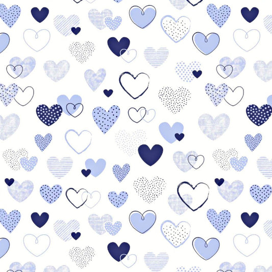 Tissu Coton Cœurs Bleu Navy sur Fond Blanc | Laize 1m50