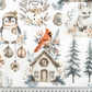 Tissu Coton Noël Décor Hivernal Bleu Beige | Laize 1m55