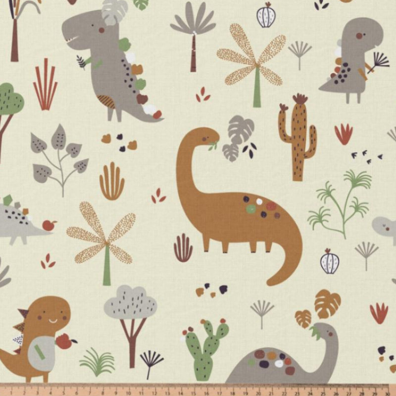 Coton Dinosaures Dracorex Fond Ecru | 1m x 1m50