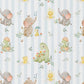 Tissu Coton Eléphant Dino Ligné Blanc Bleu | Laize 1m50
