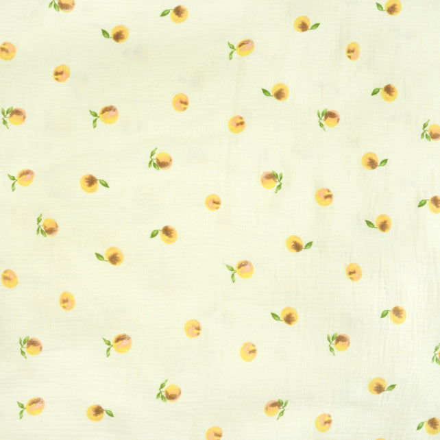 Tissu Double Gaze De Coton Imprimé | Pêches Fond Ecru | Laize 130cm