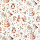 Tissu Coton Chouette Ecureuils et Fleurs Fond Blanc | Laize 1m60