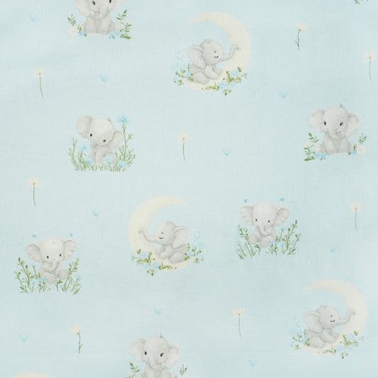 Tissu Coton Eléphant Lune Fond Bleu | Laize 1m60