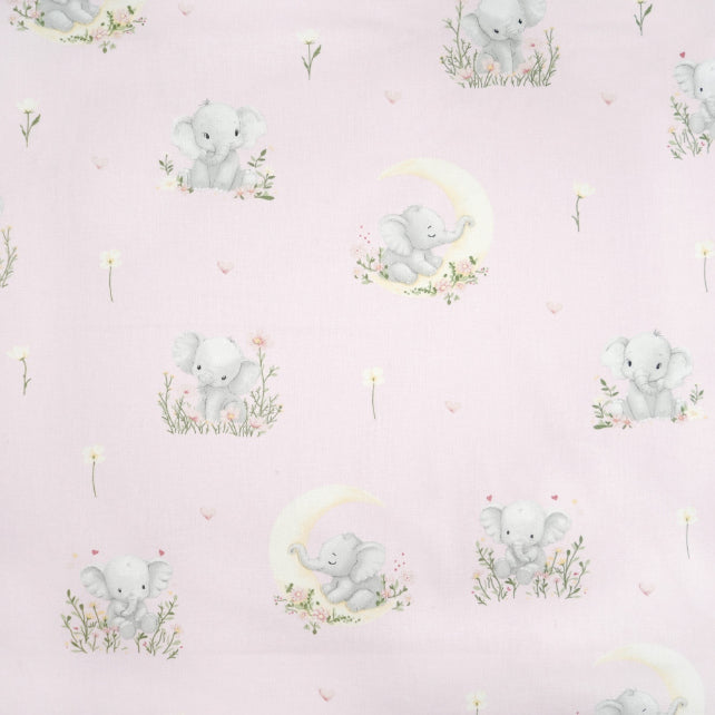 Tissu Coton Eléphant Lune Fond Rose Clair | Laize 1m60