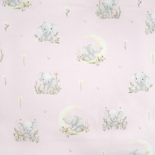 Tissu Coton Eléphant Lune Fond Rose Clair | Laize 1m60