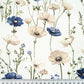 Tissu Coton Fleurs Coquelicots Bleu Navy Beiges Fond Blanc | Laize 1m55