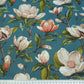 Tissu Coton Magnolias Beiges Fond Océan | Laize 1m55