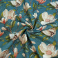 Tissu Coton Magnolias Beiges Fond Océan | Laize 1m55