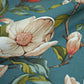 Tissu Coton Magnolias Beiges Fond Océan | Laize 1m55
